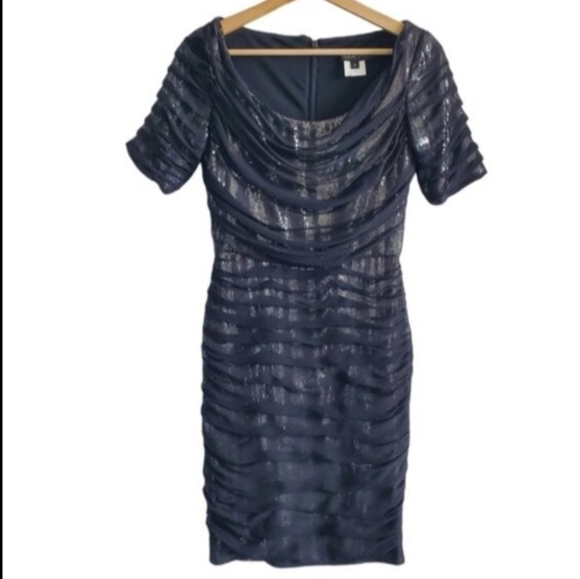 Tadashi Shoji Black Silk Sequin Sheath Dress Size 4 - Picture 1 of 11